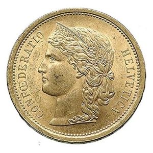 moneda de oro de 20 francos suizos de 1886