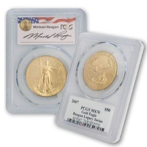 moneda aguila de oro, serie legado de reagan, de 50 dolares, año 2007