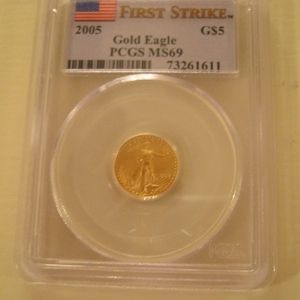 moneda aguila de oro americana de 5 dolares, año 2005