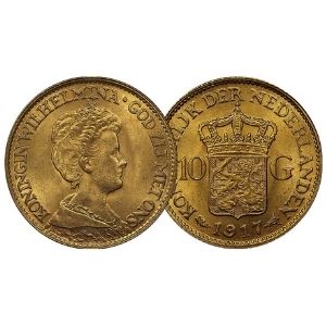 moneda de oro de 10 florines holandeses de 1917