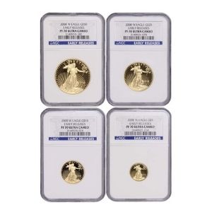 conjunto de 4 monedas aguila de oro americanas, de oro amarillo, año 2008 primeras versiones