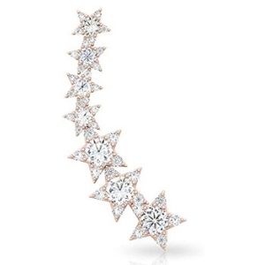 piercing de estrellas en escalada para cartilago, de oro rosa de 18 k con diamantes