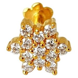 piercing de flor para nariz, de oro amarillo macizo de 14 k con diamantes