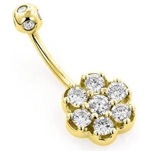 piercing tipo flor para ombligo, de oro amarillo macizo de 14 k con diamantes