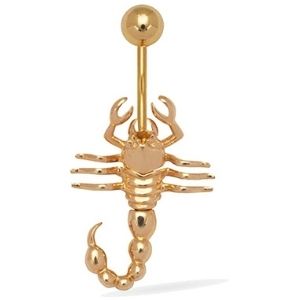 piercing de escorpion para ombligo, de oro amarillo de 14 k