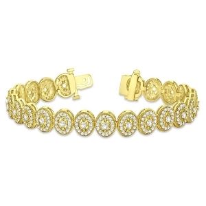 pulsera tipo halo para mujer, de oro amarillo macizo de 18 k con diamantes