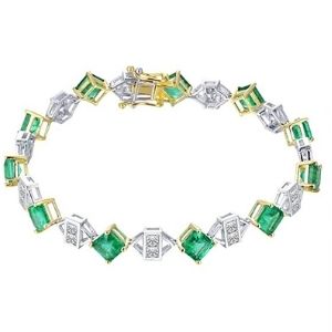 pulsera para mujer, de oro blanco y amarillo de 14 k con esmeraldas y diamantes