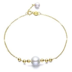 pulsera ajustable para niñas, de oro macizo de 14 k con perlas