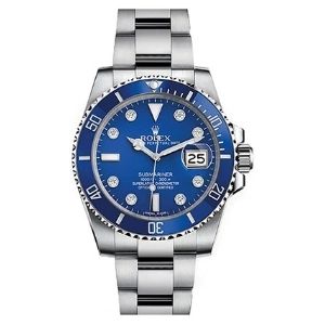 reloj automatico rolex submariner 116619Lb, para hombre, de oro blanco con dial azul y diamantes