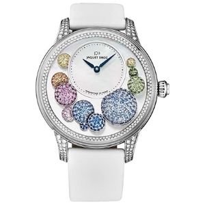 reloj automatico jaquet droz, petite heure j005024532, para mujer, de oro blanco de 18 k con zafiros multicolores y diamantes
