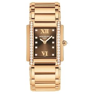 reloj analogico patek philippe twenty-4 4910/11r-010, para mujer, de oro rosa de 18 k con diamantes