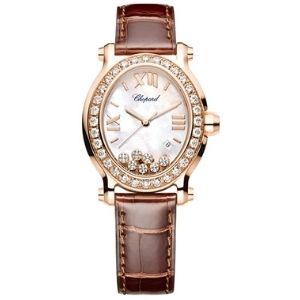 reloj analogico chopard happy sport, para mujer, de oro rosa de 18 k con diamantes