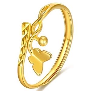 anillo de oro amarillo solido de 18 k, para mujer, con mariposa