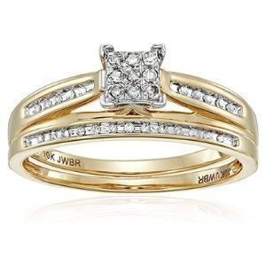 juego de anillos de boda, de oro amarillo de 10 k, con diamantes