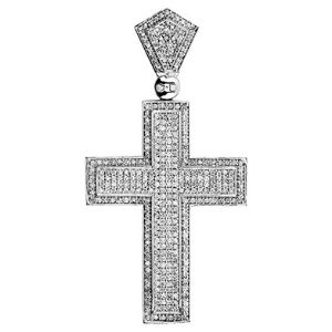 cruz enorme, en oro blanco de 14 k con diamantes