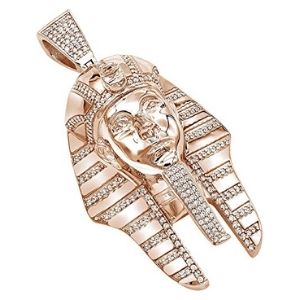 colgante cabeza de faraon egipcio, en oro rosa de 10 k con diamantes