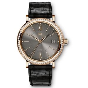 reloj IWC portofino automatic IW458108, de oro rosa de 18 k condiamantes y correa de piel, par hombre y mujer, unisex