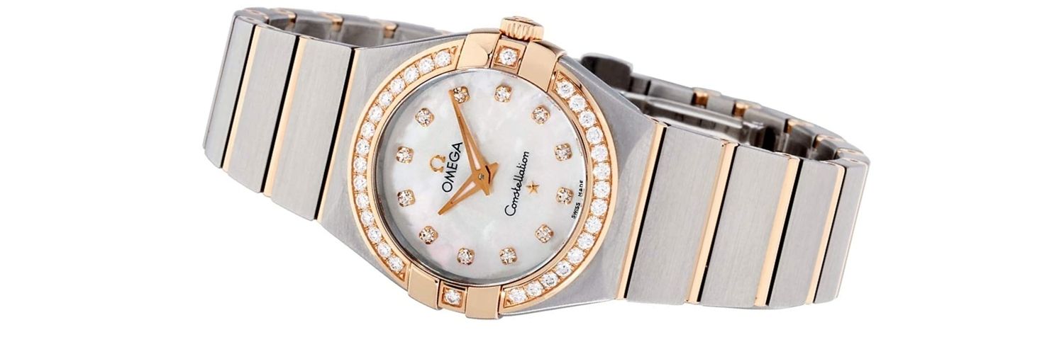reloj omega constellation de oro rosa con diamantes, para mujer