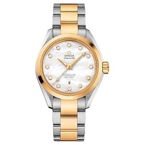 reloj Omega Seamaster Aqua Terra 231.20.34.20.55.002, de oro amarillo de 18 k y acero inoxidable, con diamantes, para mujer