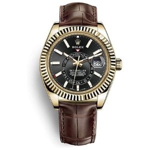 reloj rolex sky-dweller automatic 42mm 326138-0008, de oro amarillo y con brazalete de piel, para hombre