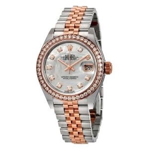 reloj rolex lady-datejust 28 automatic 28mm 279381MDJ, madreperla, de oro rosa de 18 k y acero inoxidable, con diamantes, para mujer