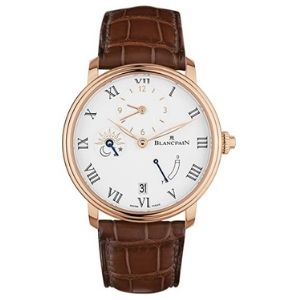 reloj Blancpain villeret Half Timezone automatic white dial 42mm 6661-3631-55B, de oro rosa de 18 k con correa de piel, para hombre