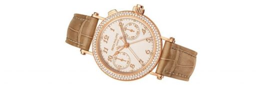 relojes patek philippe complications 7059r de oro rosa de 18 k con diamantes y correa de piel para mujer