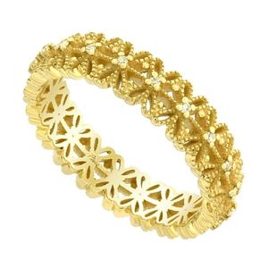 anillo apilable para mujer, de oro amarillo sólido de 14k con diamantes acentuados