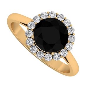 anillo de coctel, de oro amarillo de 14k con moissanita negra y diamantes