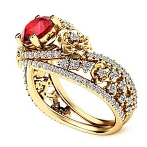 anillo de compromiso para mujer, de oro amarillo de 18k con rubi