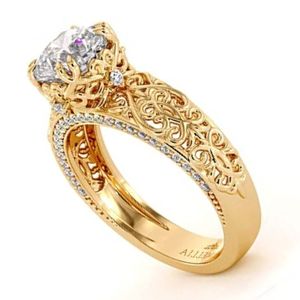 anillo de compromiso para mujer, de oro amarillo de 14k con piedra de moissanita