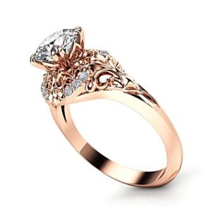anillo de compromiso de oro rosa, estilo vintage, de oro de18k con diamantes antural