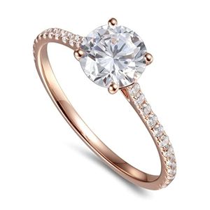 anillo de compromiso de oro rosa, estilo solitario, de 14k con circonita cubica