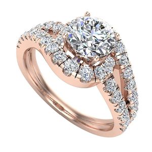 anillo de compromiso de oro rosa de 14k con diamantes, anillo estilo ola aceánica