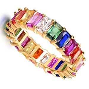 anillo de eternidad para mujer, chapado en oro de 18k con piedras preciosas multicolores cultivadas
