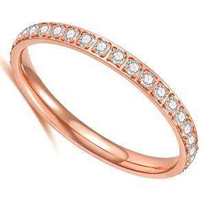 anillo de eternidad para mujer, de acero inoxidable con circonitas cubicas redondas