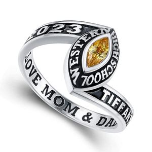 anillo de graduacion personalizado para mujer, de plata de ley con piedra natal