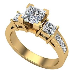 anillo de corte princesa de compromiso, de oro de amarillo de 18k con diamantes certificados