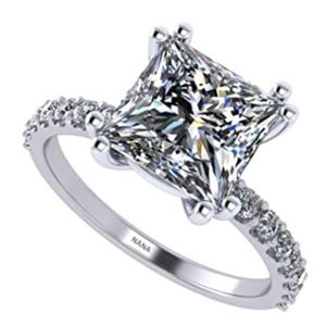 anillo solitario de compromiso para mujer, de plata chapada en rodio con circonita cubica