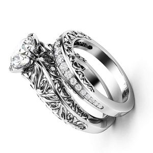 anillos de compromiso y matrimonio juntos, de oro blanco de 14k con moissanitas