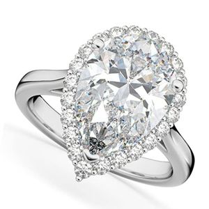 anillo halo de compromiso, de oro blanco de 14k con halo de diamantes en forma de pera, para mujer