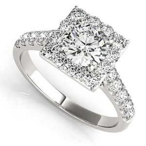 anillo de compromiso para mujer, de paladio con halo cuadrado de diamantes