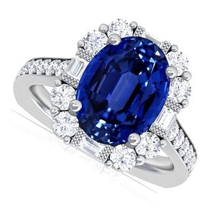 anillo estilo vintage de 4 puntas para mujer, con halo de zafiro ovalado y diamantes