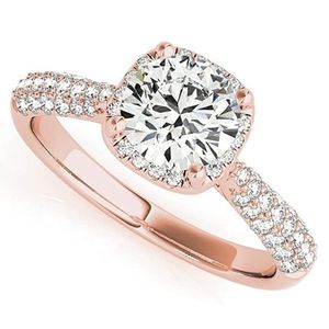 anillo de compromiso para mujer, de oro rosa de 18k con halo cuadrado de diamantes