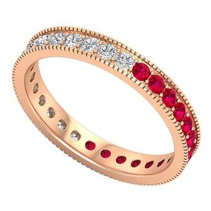 churumbela de compromiso, de oro rosa de 14k con rubíes y diamantes