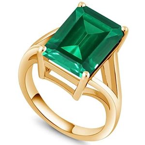 anillo solitario para mujer, de plata chapada en oro de 18k con esmeralda de imitación