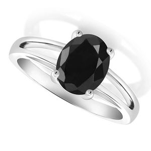 anillo solitario de compromiso para mujer, de plata de ley 925 con zafiro negro ovalado