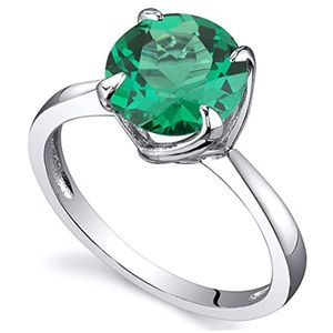 anillo solitario para mujer, de plata de ley con esmeralda redonda de imitacion