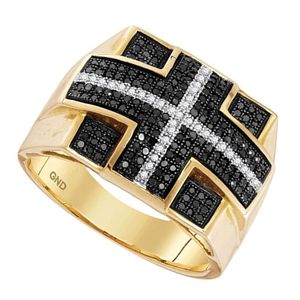 anillo de matrimonio para hombre, de oro amarillo macizo de 10k con diamantes negros