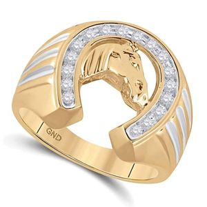 anillo de matrimonio para hombre, en diseño de herradura, de oro amarillo de 10k con diamantes